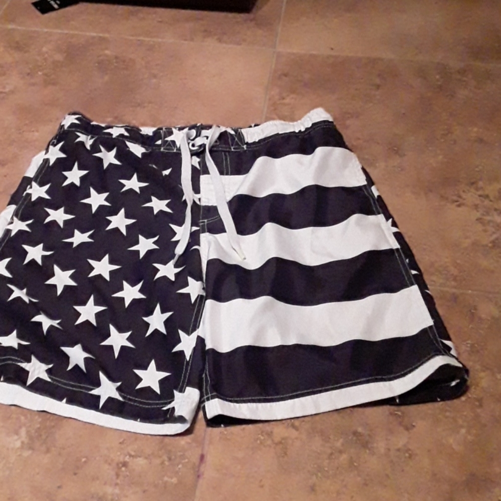 Black and White,American Flag Pattern, Swim Shorts